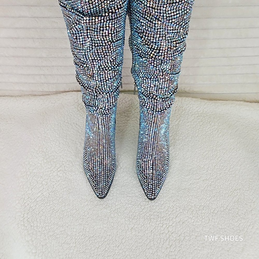 Cape Robbin Diamond Rider Rhinestone Glamour Western Slouch Draped Knee Boots - Picture 11 of 17